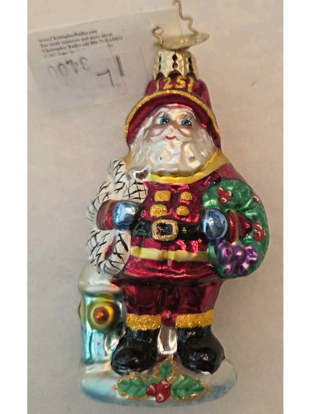 Christopher Radko Red Hot Santa Little Gem Fireman Glass Ornament, Mint, w/Tag